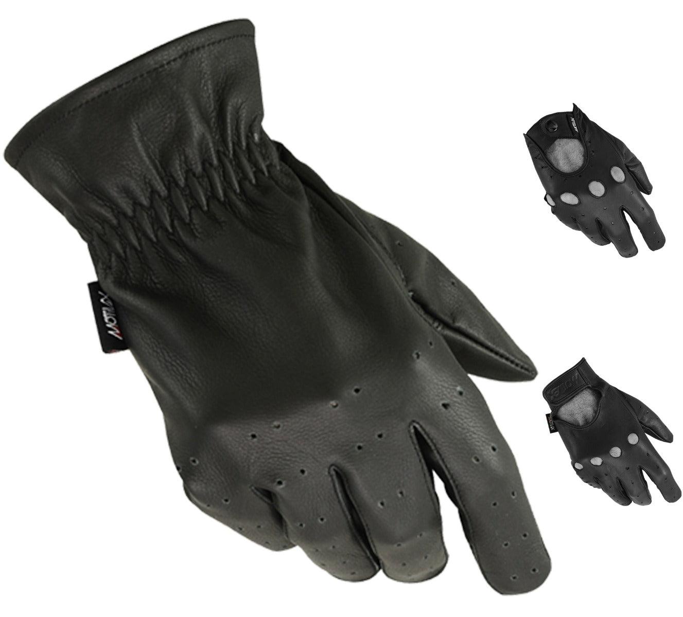 MRX Driving Gloves Basic Soft Outdoor Glove Goat Leather Full Finger, Black