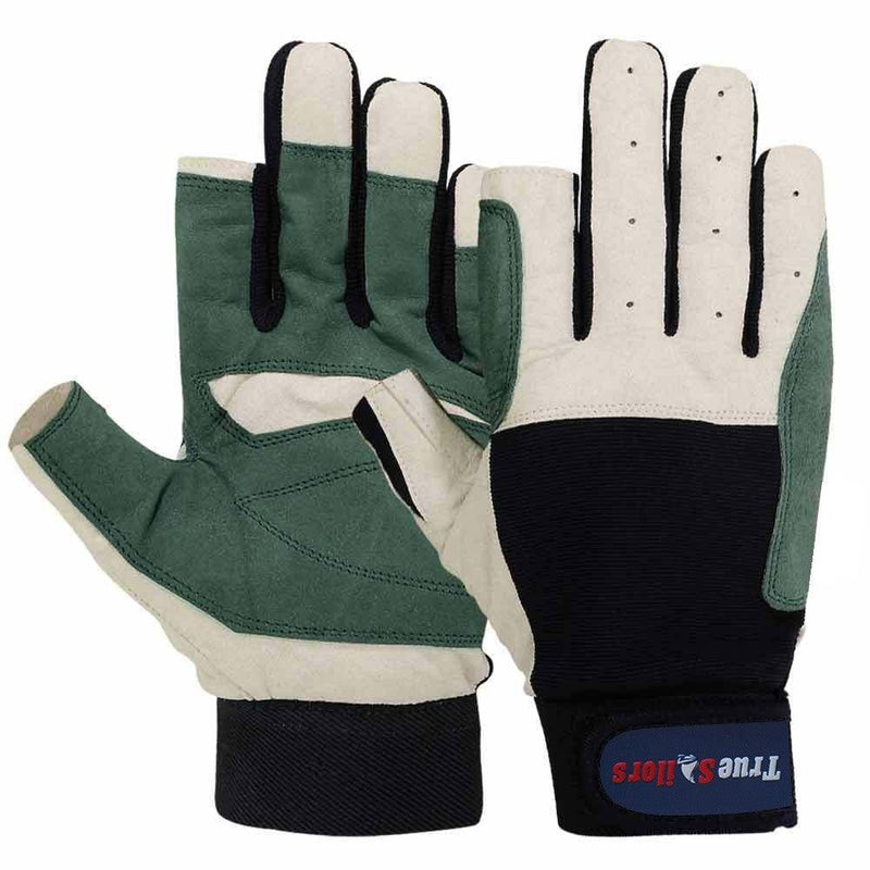 Load image into Gallery viewer, Sailing Gloves Cut Finger Style Green Blue Amara Leather Glove