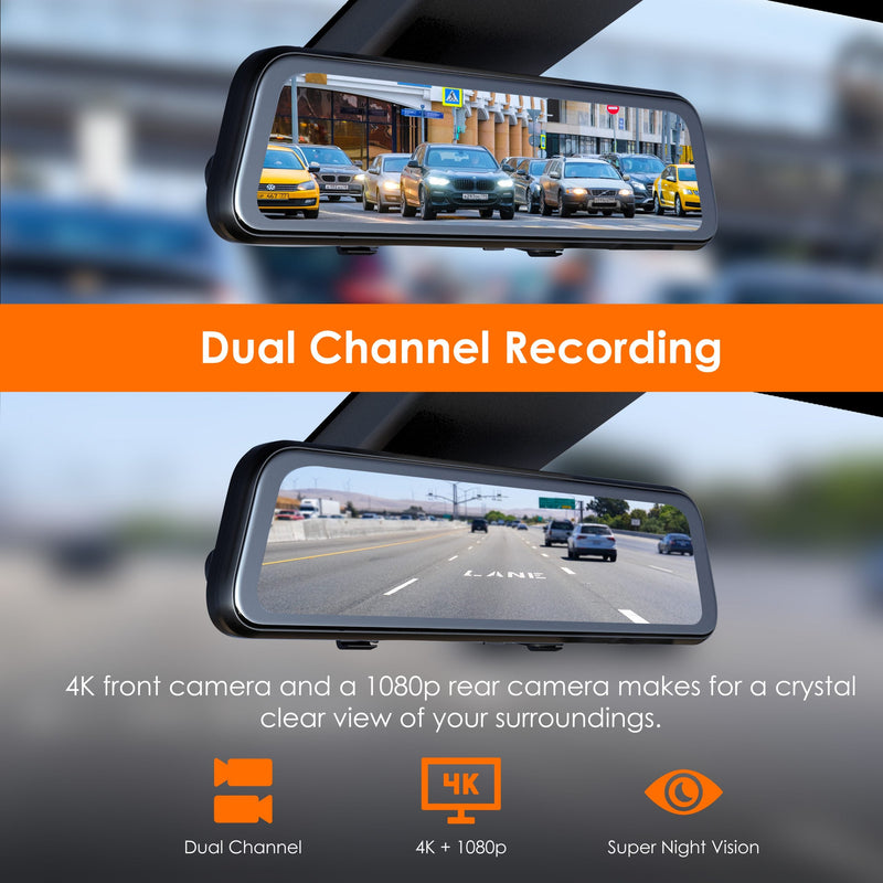 Load image into Gallery viewer, RexingUSA M2 MAX – 2-Channel Mirror Dash Cam w/ 12” IPS Touch Screen, 4K + 1080p, Wi-Fi, GPS, ADAS,Loop Recording, Backup Camera, Parking Mode, Collision Detection