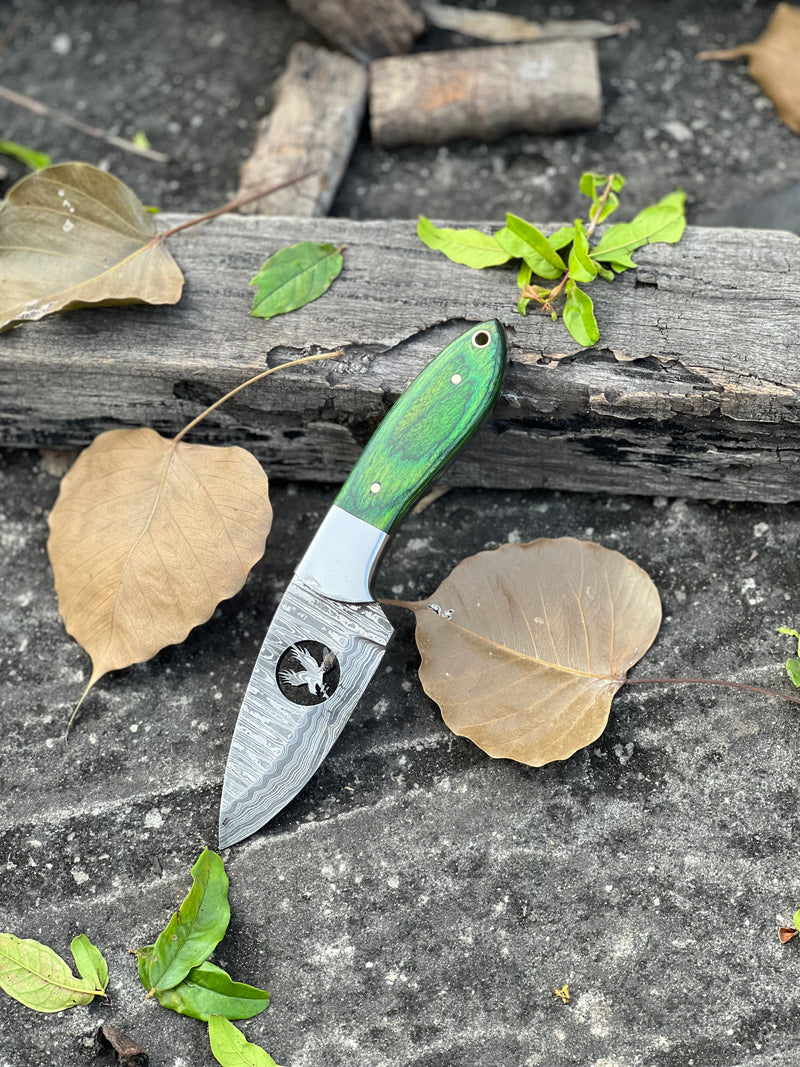 Load image into Gallery viewer, Handmade Skinner Knife – 8" Damascus Steel Blade with Pakkawood & Wire-Cut Handle + Leather Sheath