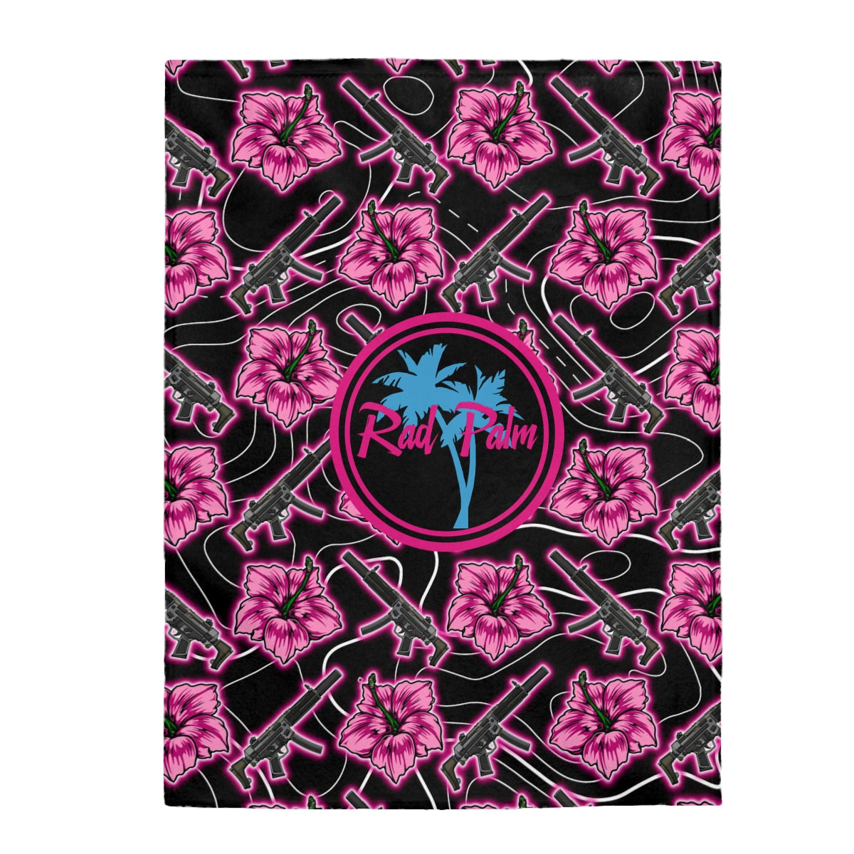 Rad Palm High Capacity Hibiscus Black Neon Velveteen Plush Blanket