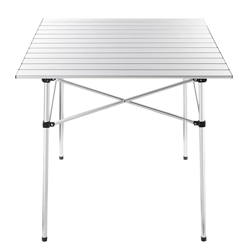 Easy Roll Aluminum Camping & Picnic Table (27x27.5in) - Heavy Duty