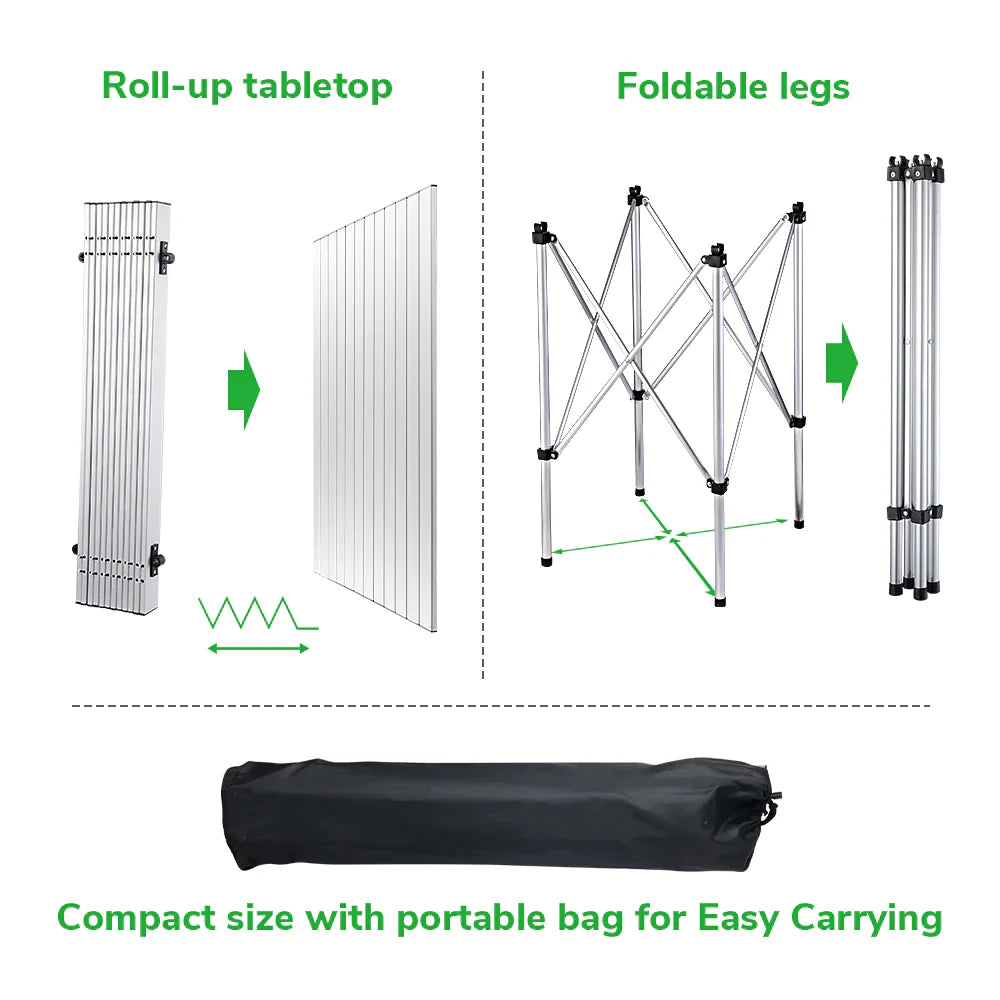 Easy Roll Aluminum Camping & Picnic Table (27x27.5in) - Heavy Duty