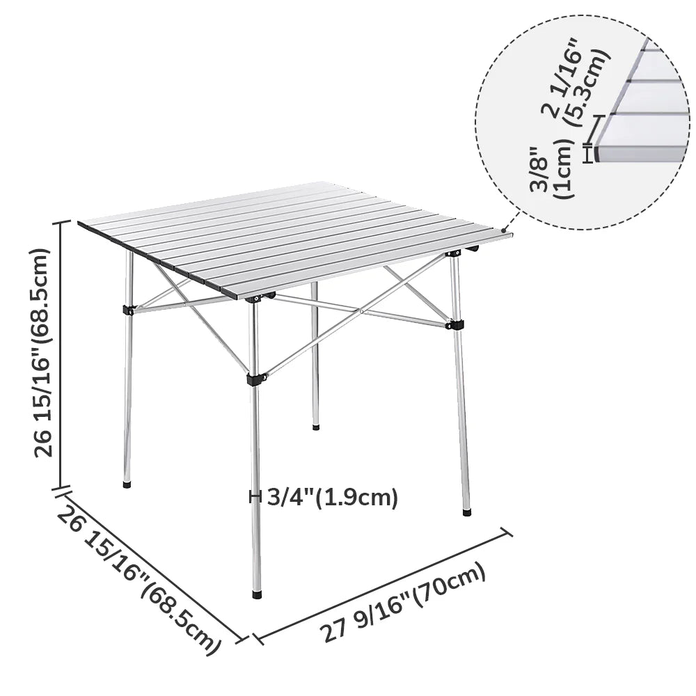 Easy Roll Aluminum Camping & Picnic Table (27x27.5in) - Heavy Duty