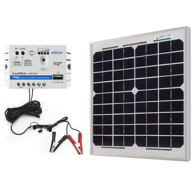 Load image into Gallery viewer, ACOPower 10W 12V Solar Charger Kit, 5A Charge Controller with Alligator Clips