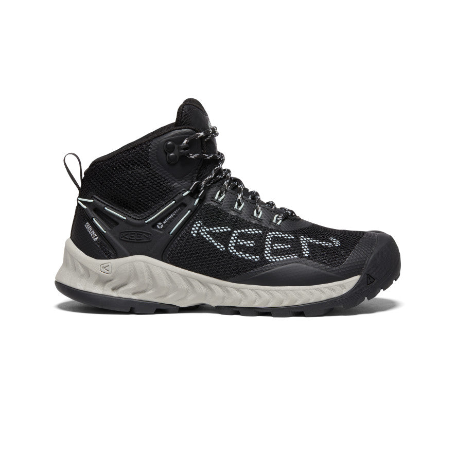 Women's Keen Nxis Evo Mid WP, Black/Blue Glass, 6.5 B Medium - Skoutley Outdoors LLC