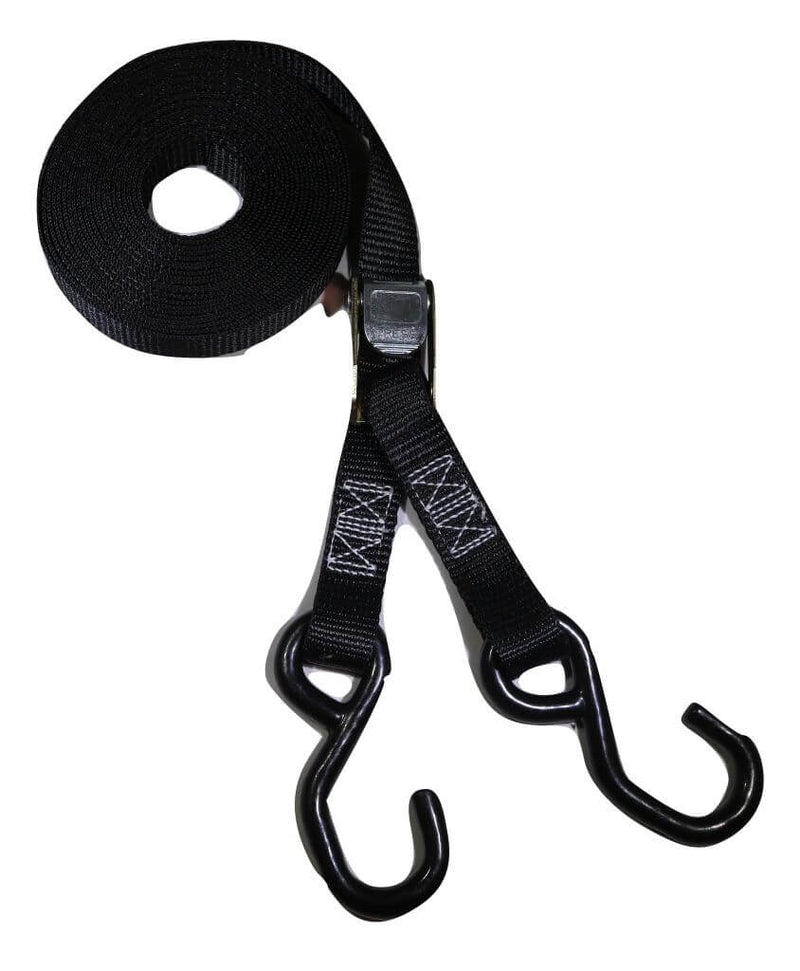Load image into Gallery viewer, 1" x 20 ft Heavy Duty Cam Buckle Tie Down Strap w/ Vinyl S Hooks | C120VS-BK