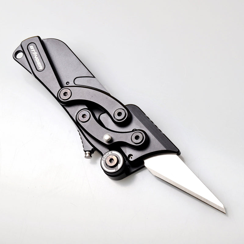 Load image into Gallery viewer, Stinger Olfa Evolution Edge with Leather Pouch, Folding Pocket Utility - Matte Black