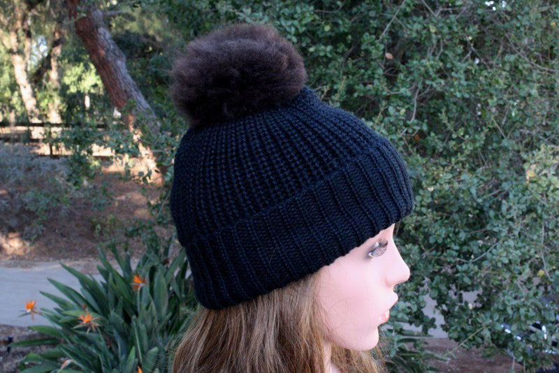 Load image into Gallery viewer, 100% Alpaca Pom-Pom Channel Beanie Hat