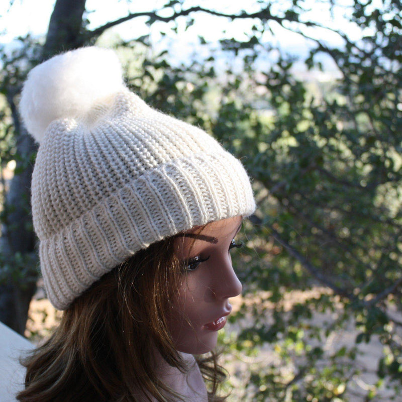 Load image into Gallery viewer, 100% Alpaca Pom-Pom Channel Beanie Hat
