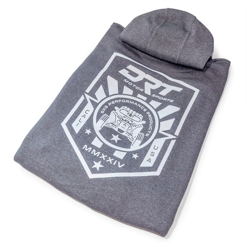 Load image into Gallery viewer, Drt motorsports hoodie in charcoal grey logo view