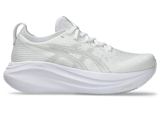 Women's Asics Gel-Nimbus 27, White/Glacier Grey, 8.5 B Medium - Skoutley Outdoors LLC
