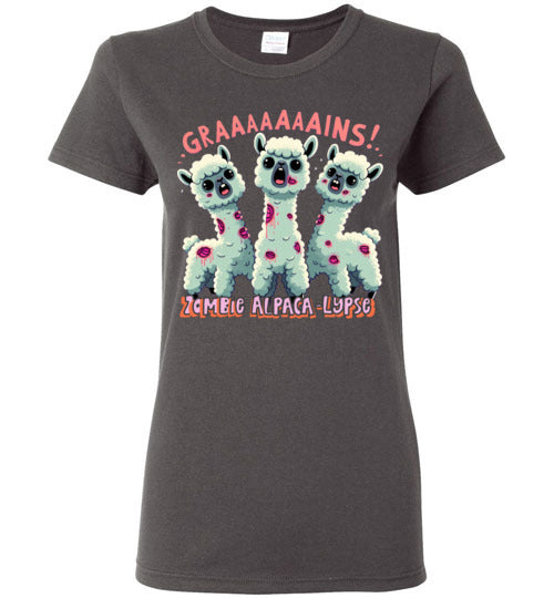 Load image into Gallery viewer, t-shirt: Halloween GRAINS Zombie Alpaca-lypse Gildan Ladies Short-Sleeve T-Shirt