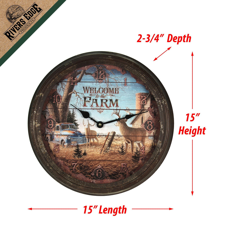 Load image into Gallery viewer, Clock 15-inch Rusted Style-Deer Scene
