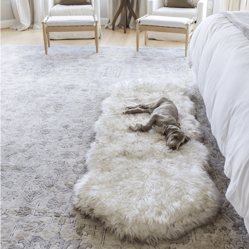 Load image into Gallery viewer, PupRug® Runner Faux Fur Memory Foam Dog Bed - Curve White with Brown Accents