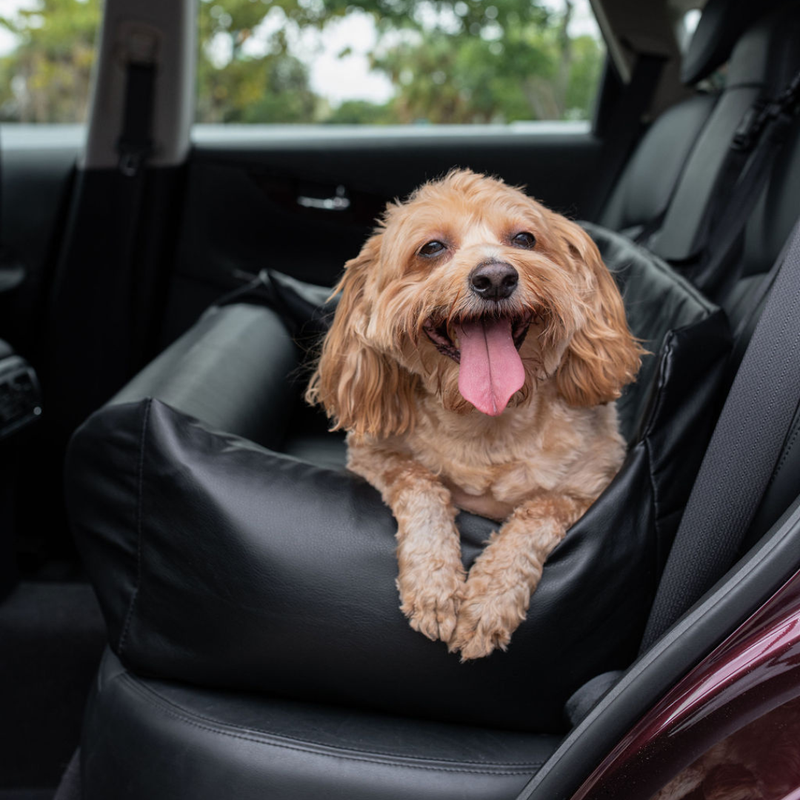 Load image into Gallery viewer, PupProtector™ Faux Cool-to-Touch Vegan Leather Memory Foam Dog Car Bed - Black