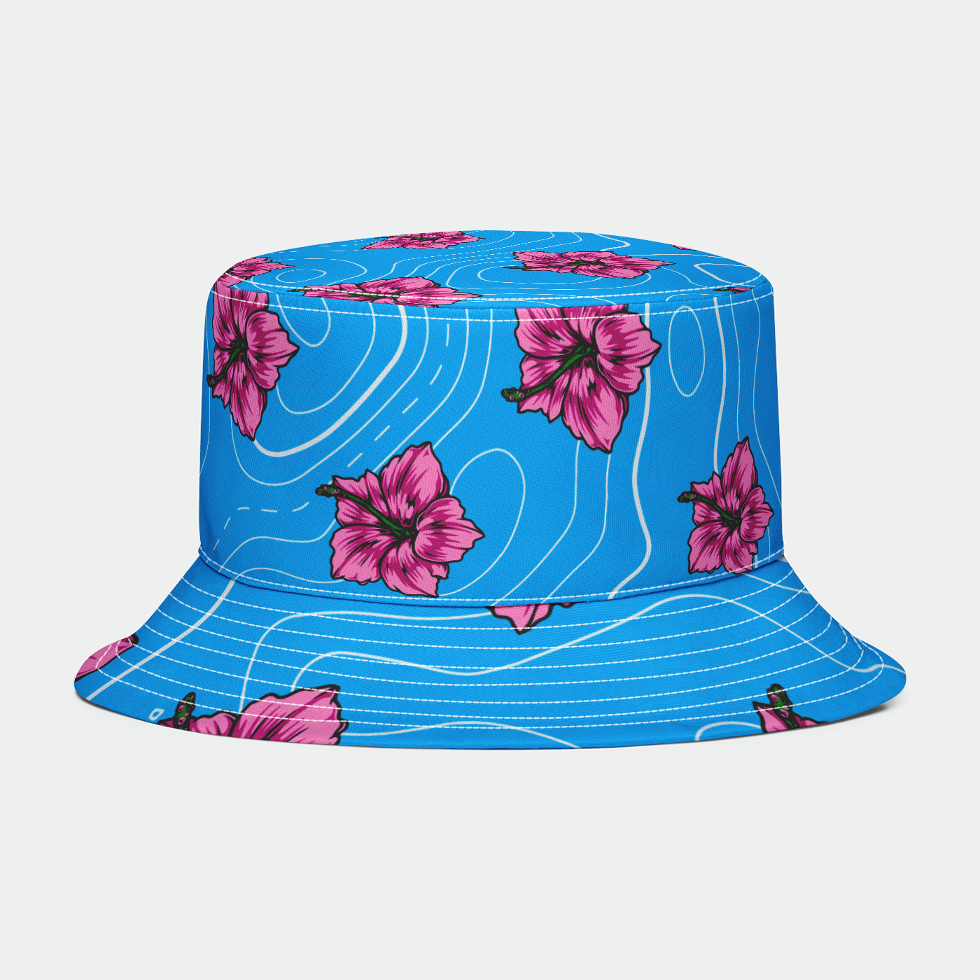 Rad Palm Blue Hibiscus Bucket Hat