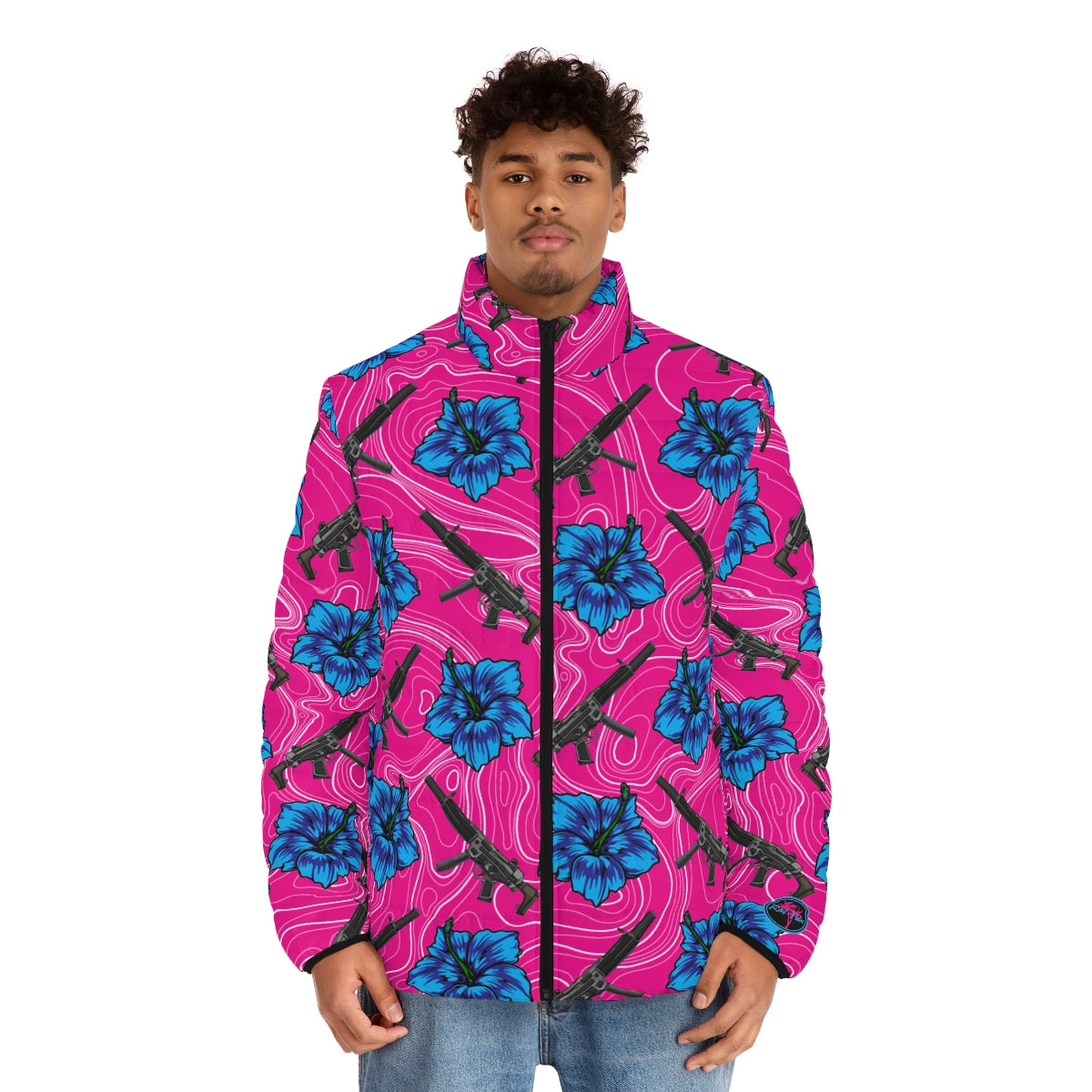 Rad Palm High Capacity Hibiscus Men's Puffer Jacket