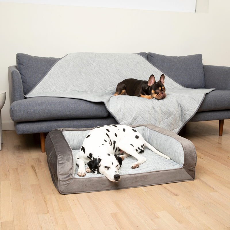 Load image into Gallery viewer, PupChill™ Cooling Bolster Dog Bed + Waterproof Blanket Bundle - Arctic Grey