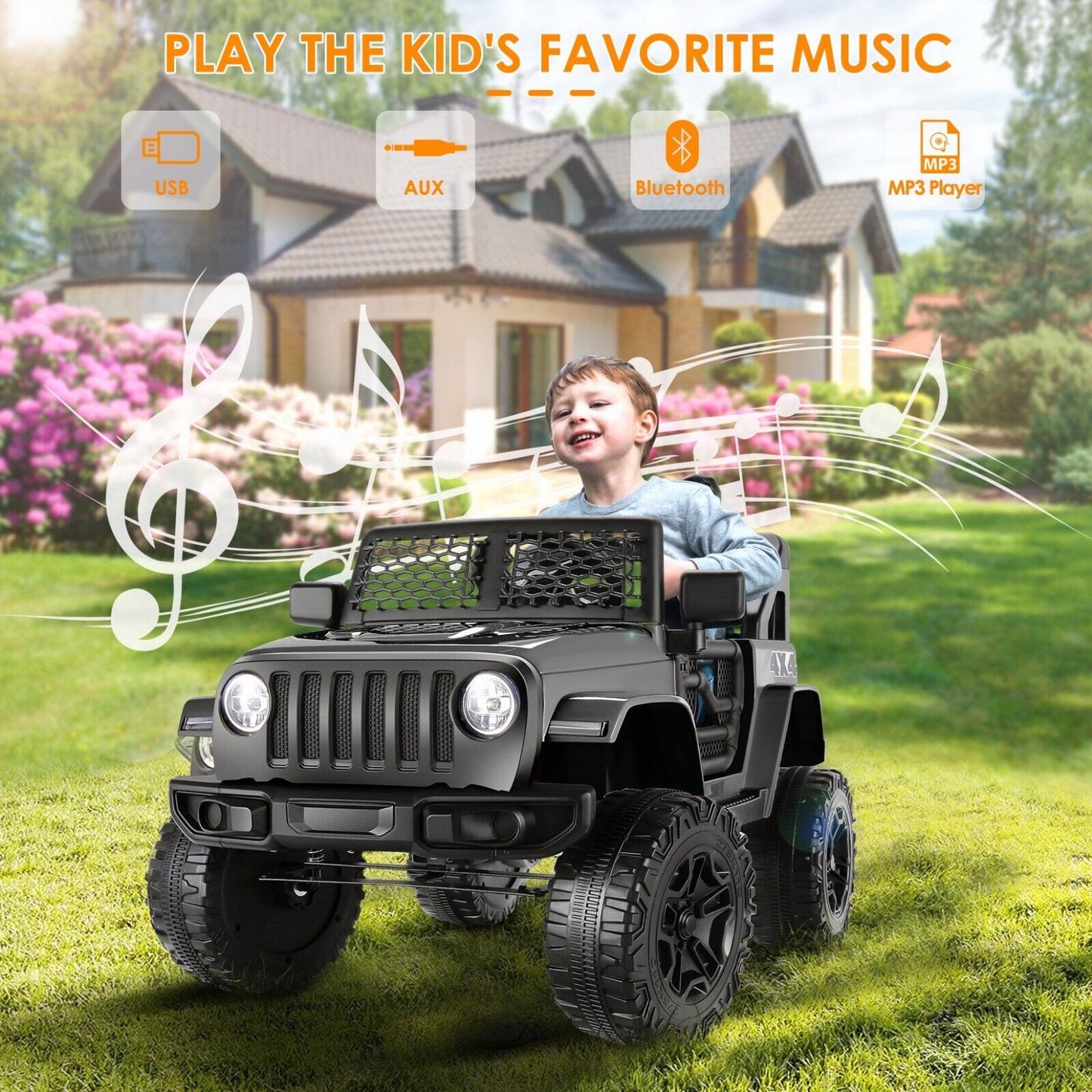 12V 2-Seater Electric Ride-On Car with LED Lights, MP3 Player, and Remote Control for Kids