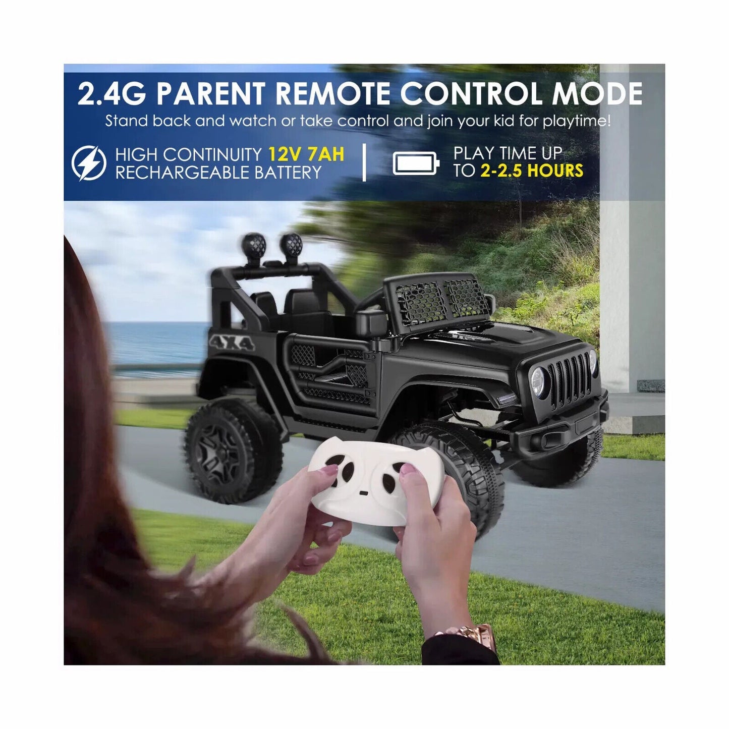12V 2-Seater Electric Ride-On Car with LED Lights, MP3 Player, and Remote Control for Kids