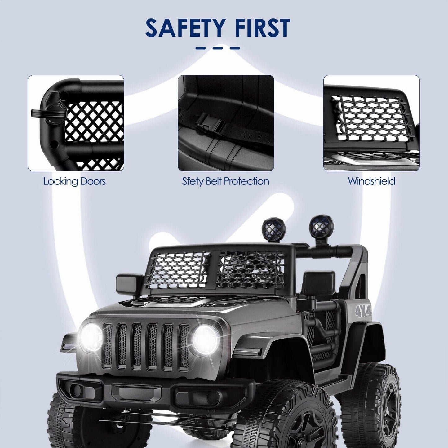 12V 2-Seater Electric Ride-On Car with LED Lights, MP3 Player, and Remote Control for Kids