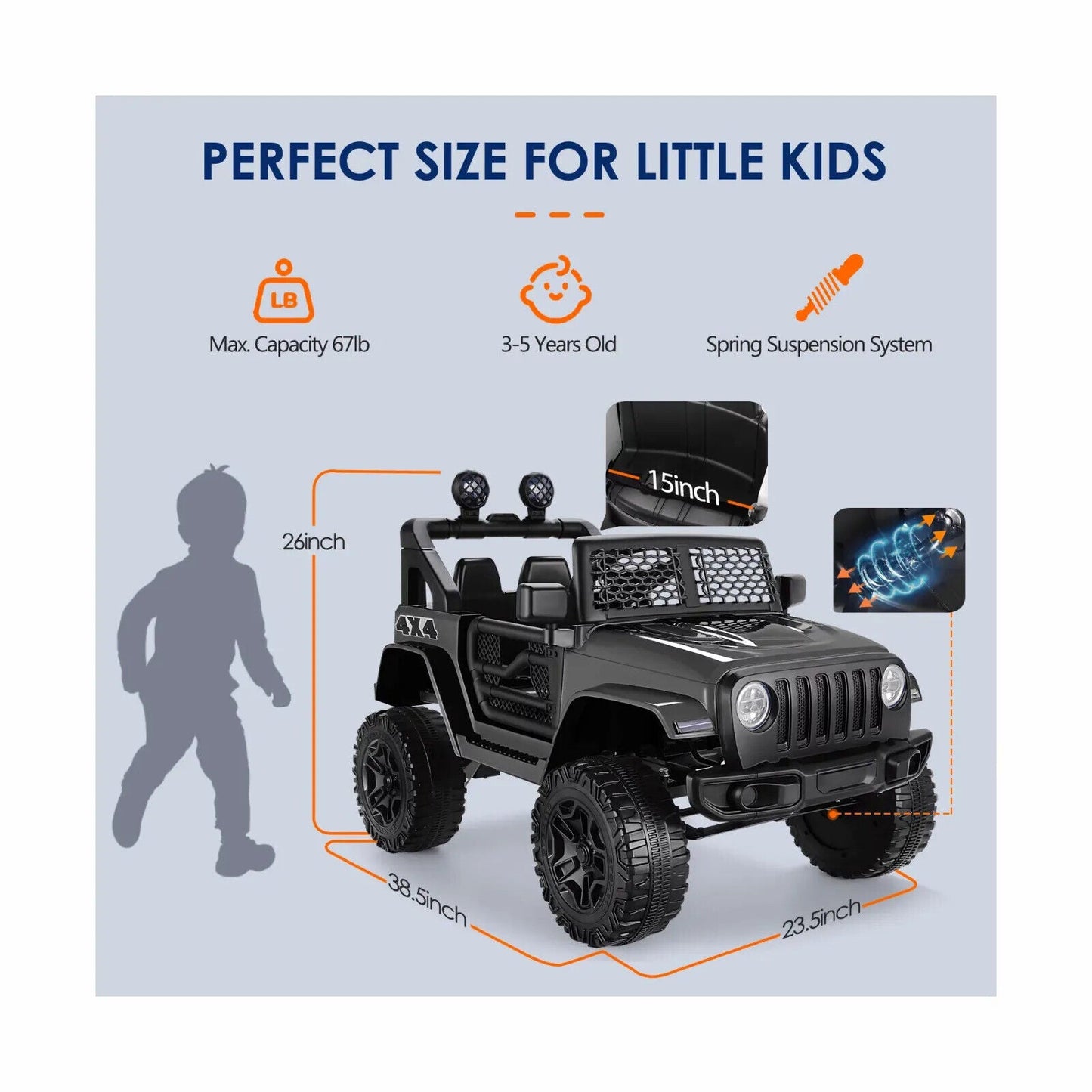12V 2-Seater Electric Ride-On Car with LED Lights, MP3 Player, and Remote Control for Kids
