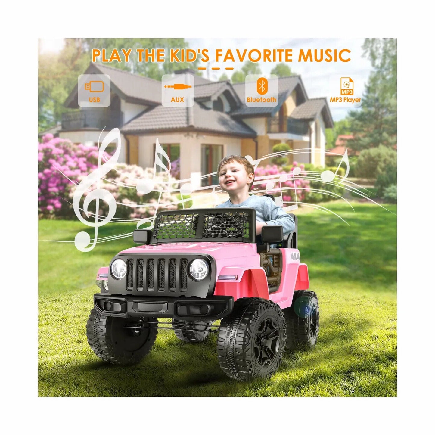 12V 2-Seater Electric Ride-On Car with LED Lights, MP3 Player, and Remote Control for Kids