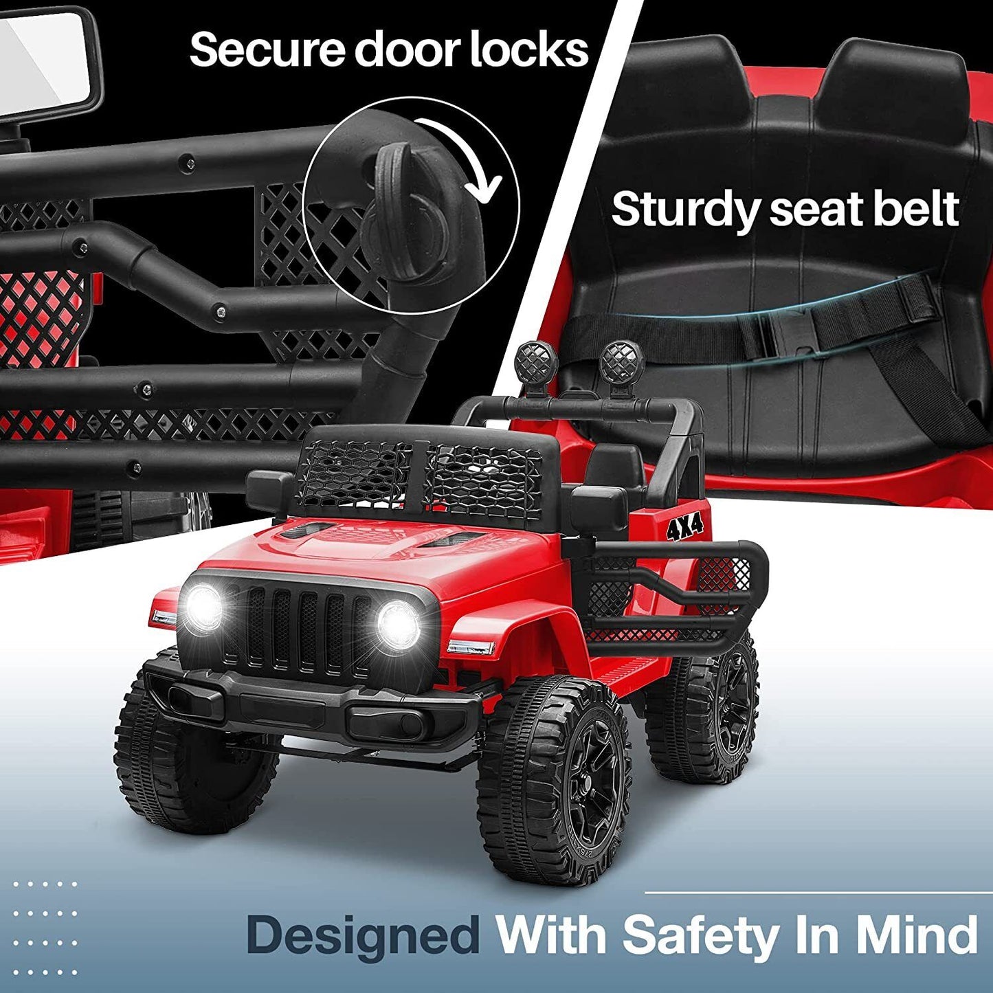 12V 2-Seater Electric Ride-On Car with LED Lights, MP3 Player, and Remote Control for Kids