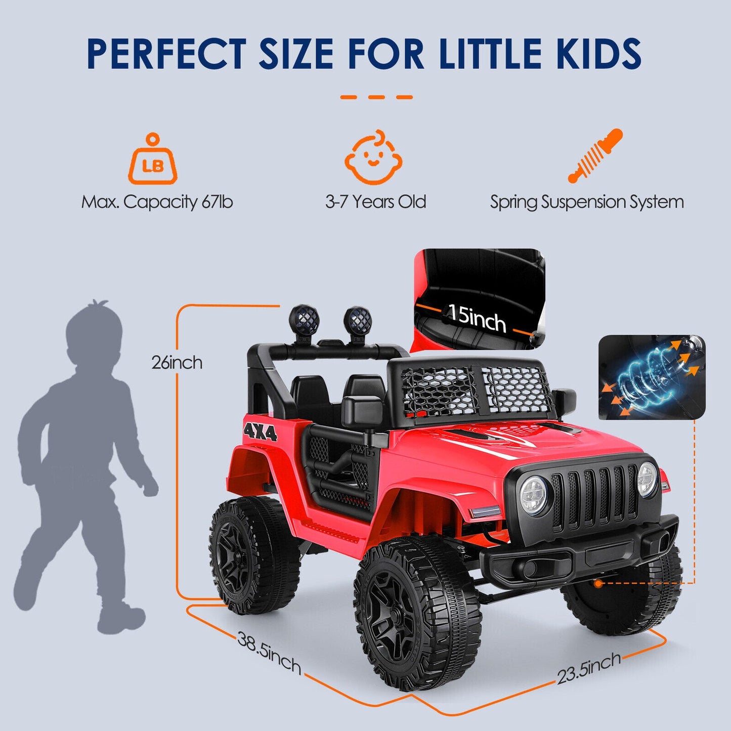 12V 7Ah Electric Kids Ride On Car Power Wheels Jeep - 2 Seater, Safe and Reliable