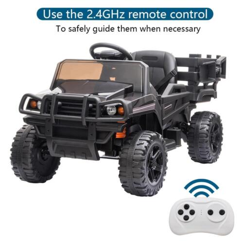 12V Battery-Powered Ride-On Tractor Truck with Detachable Trailer in Black
