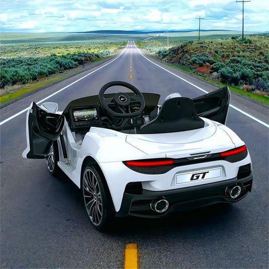 12V Battery Powered Sports Car for Kids with LED Headlights and 2 Speeds - White