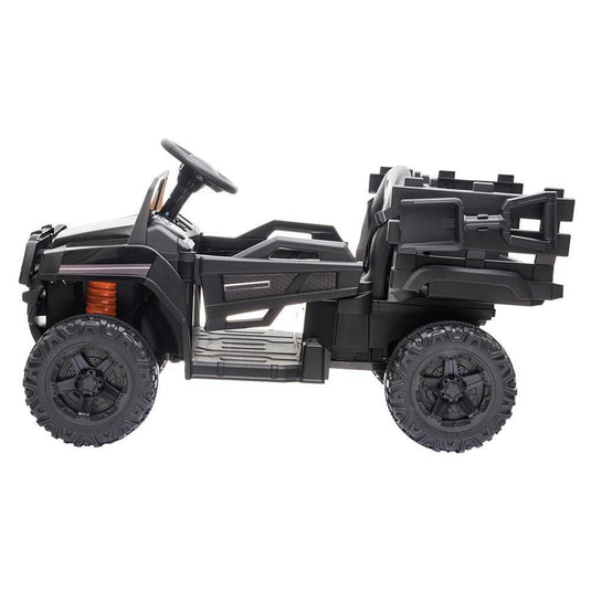 12V Electric Kids Ride On Car Truck with Music, Lights, and Fun Trailer - Black