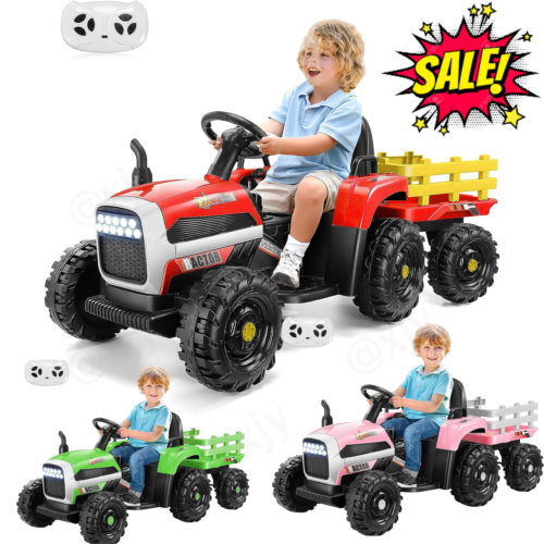 12V Electric Ride-On Tractor with Trailer for Kids, Remote Control Included