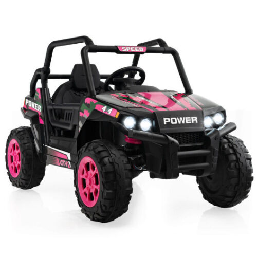 12V Kids UTV Ride on Car with Remote Control, Music, and LED Lights in Pink