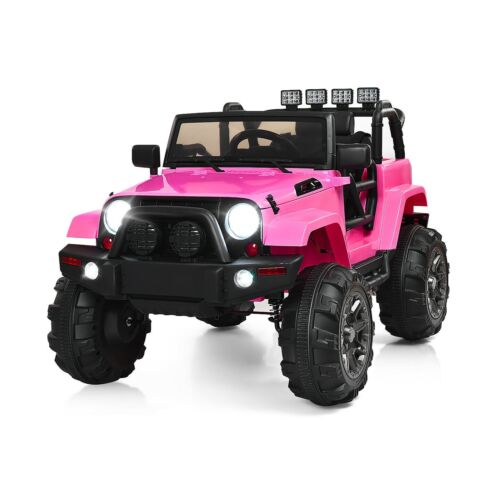 12V Pink Ride On Truck with Remote Control, MP3 Music, and LED Lights for Kids