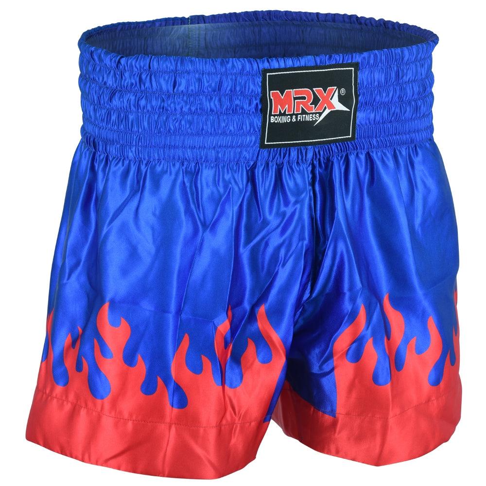 MRX Mens Womens Muay Thai Shorts Kickboxing Fighting Shorts Blue Black Red Flame