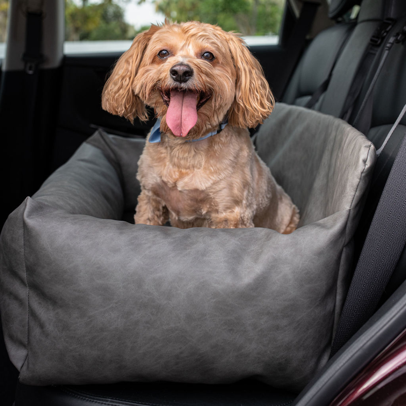 Load image into Gallery viewer, PupProtector™ Faux Cool-to-Touch Vegan Leather Memory Foam Dog Car Bed - Slate Gray