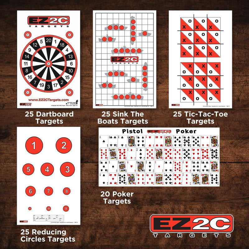 Load image into Gallery viewer, 120 EZ2C Targets: 5 Game Style Paper Targets Bundle Pack Fun Games 11"x17" USA Made