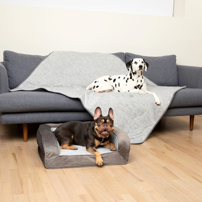 Load image into Gallery viewer, PupChill™ Cooling Bolster Dog Bed + Waterproof Blanket Bundle - Arctic Grey