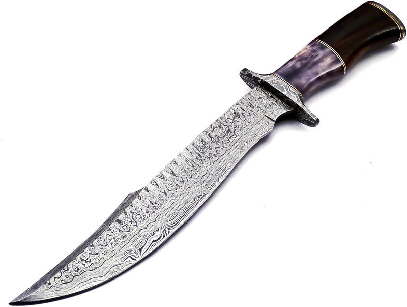 Load image into Gallery viewer, Damascus Steel Western Brand Knives - 15" Knife with Color Bone & Buffalo Horn Handle, Leather Sheath Included