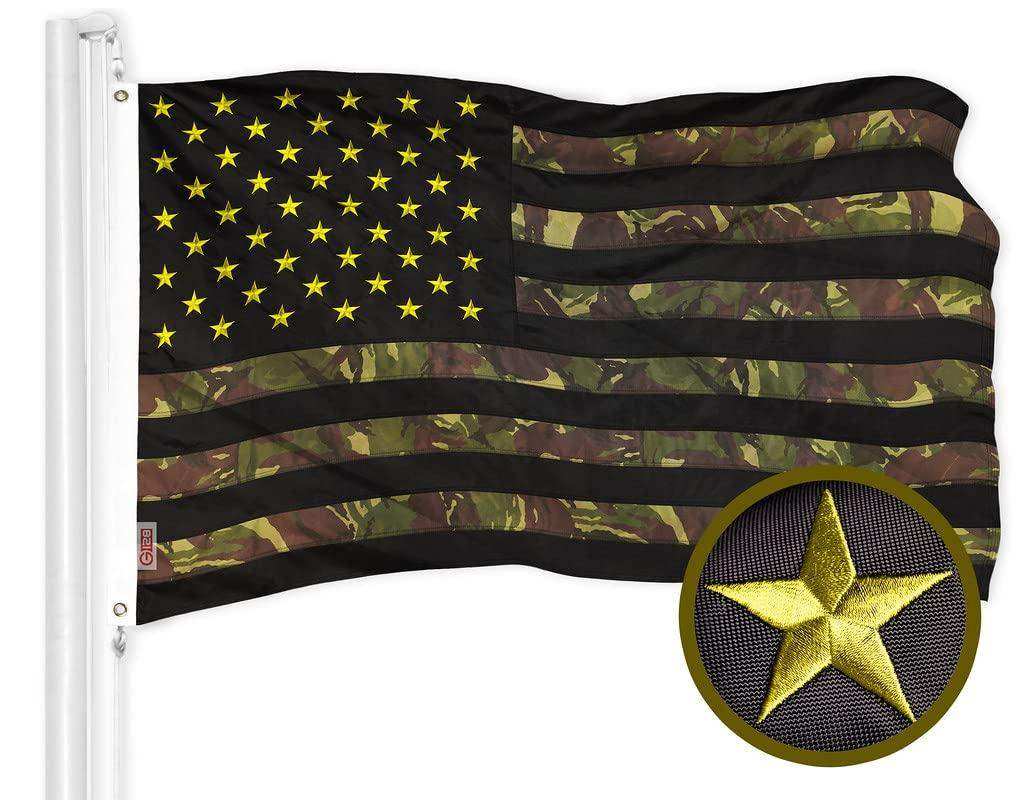 American USA Camouflage Flag | 3x5 Ft | ToughWeave Pro Series Embroidered 420D Polyester | Green Stars Camo Stripes Embroidered Stars Sewn Stripes Indoor Outdoor Brass Grommets - Skoutley Outdoors LLC