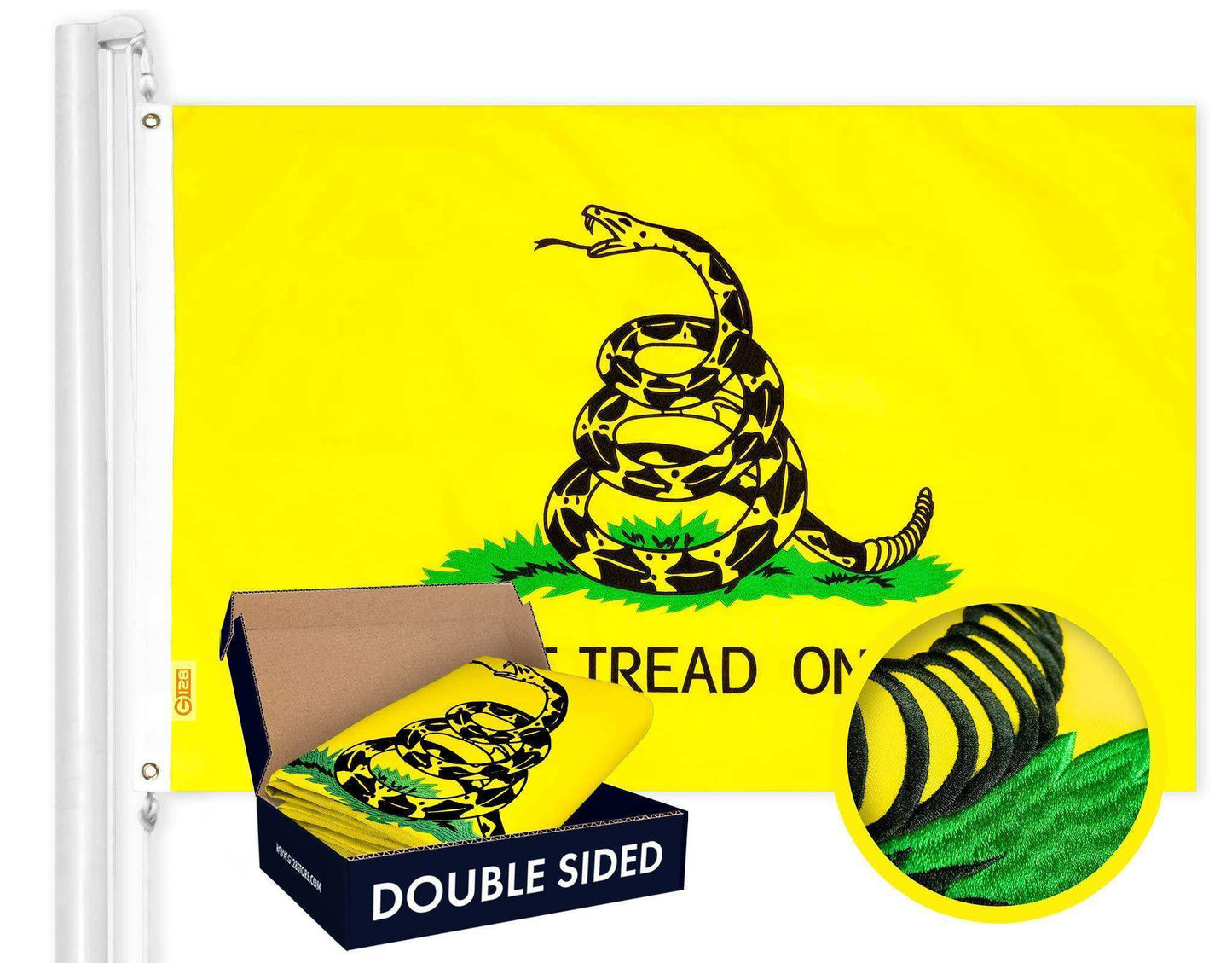 Gadsden Don't Tread On Me Flag | 3x5 Ft | Double ToughWeave Series Double Sided Embroidered 210D Polyester | Historical Flag Embroidered Design Indoor Outdoor Brass Grommets Heavy Duty 3 ply - Skoutley Outdoors LLC