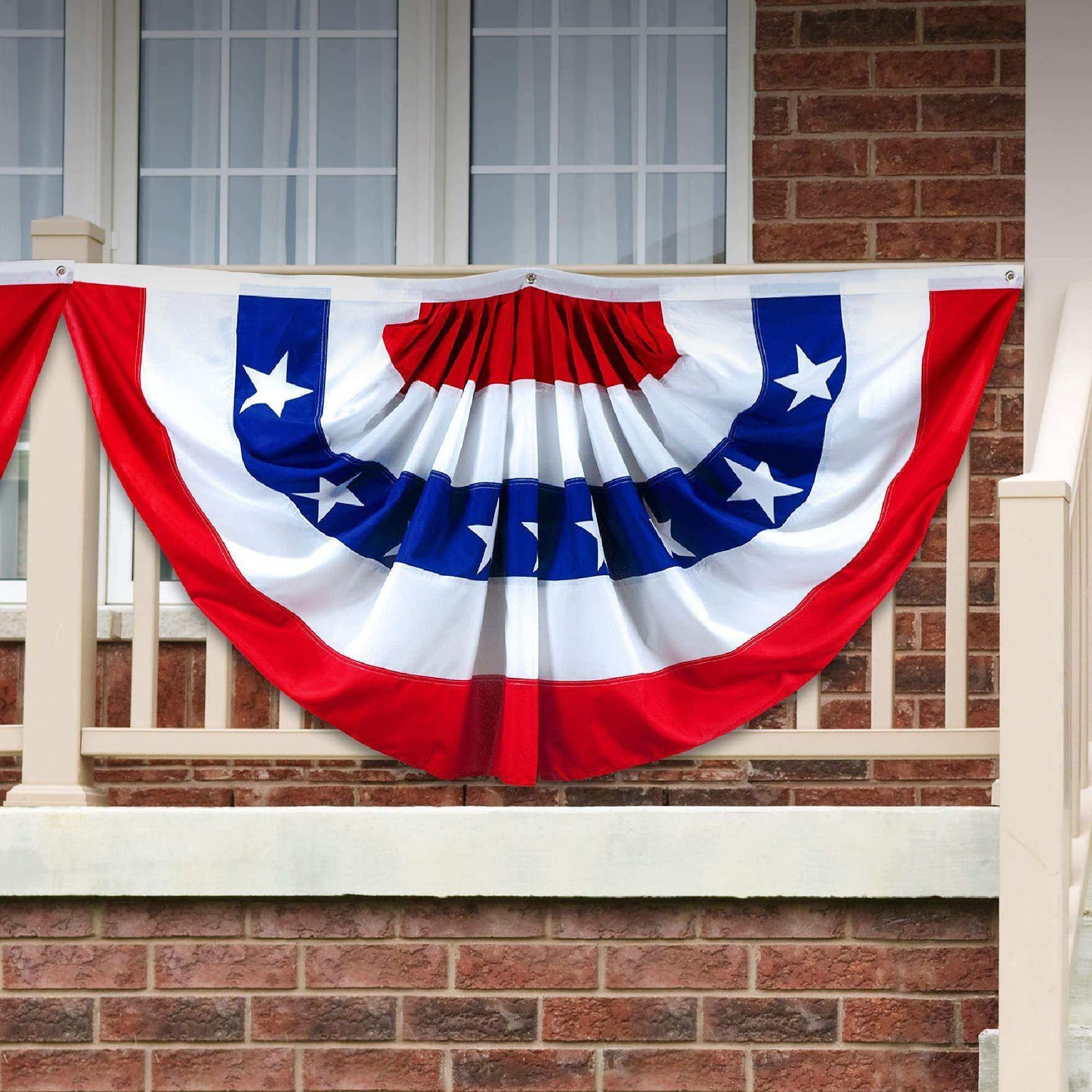 – 1 Pack: USA Pleated Fan Flag 3x6 Feet American USA Bunting Decoration Flags PRINTED Patriotic Stars & Stripes with Canvas Header and Brass Grommets - Skoutley Outdoors LLC