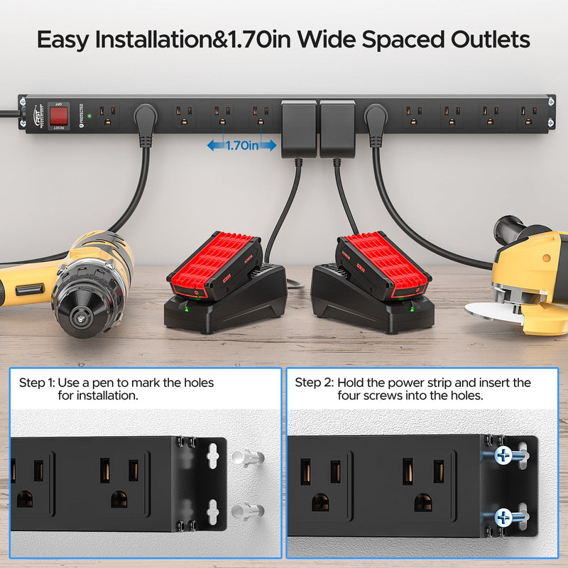 Load image into Gallery viewer, CRST 12-Outlet Metal Surge Protector Power Strip — Mountable, 2100J, 6FT/15FT Cord