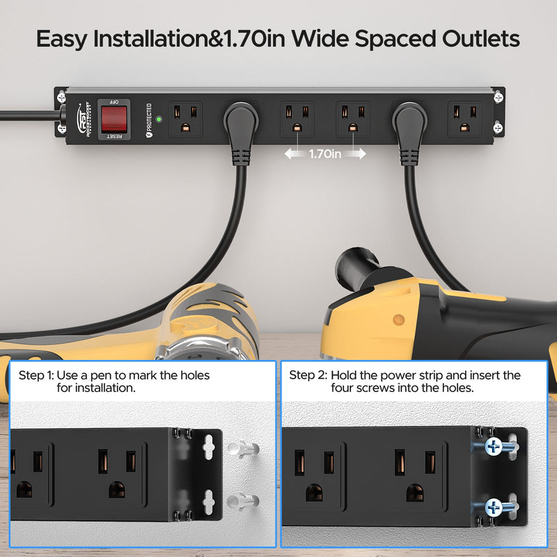 Load image into Gallery viewer, CRST 6 Outlets Wide Spaced Mountable Metal Power Strip Surge Protector, 2100 Joules Protection, Easy Mounting