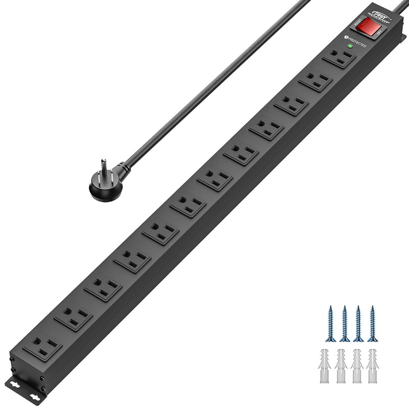 Load image into Gallery viewer, CRST 12-Outlet Metal Surge Protector Power Strip — Mountable, 2100J, 6FT/15FT Cord