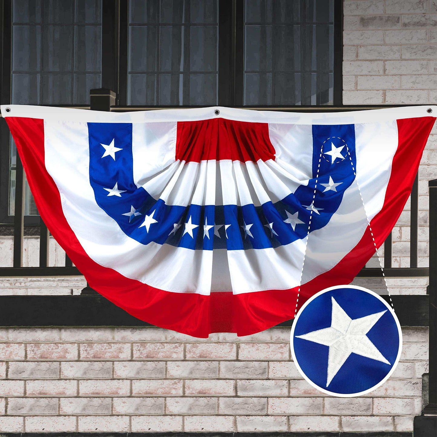 American USA Pleated Fan Flag 3x6 Feet American USA Bunting Decoration Flags Embroidered Patriotic Stars & Sewn Stripes Canvas Header Brass Grommets - Skoutley Outdoors LLC