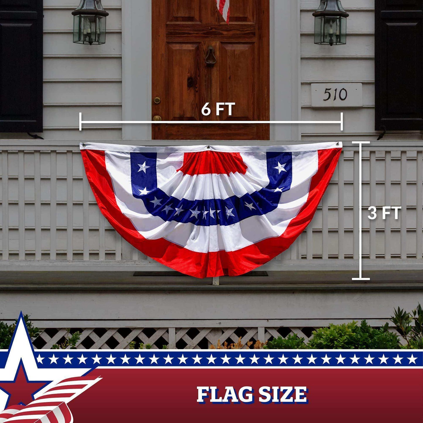 American USA Pleated Fan Flag 3x6 Feet American USA Bunting Decoration Flags Embroidered Patriotic Stars & Sewn Stripes Canvas Header Brass Grommets - Skoutley Outdoors LLC