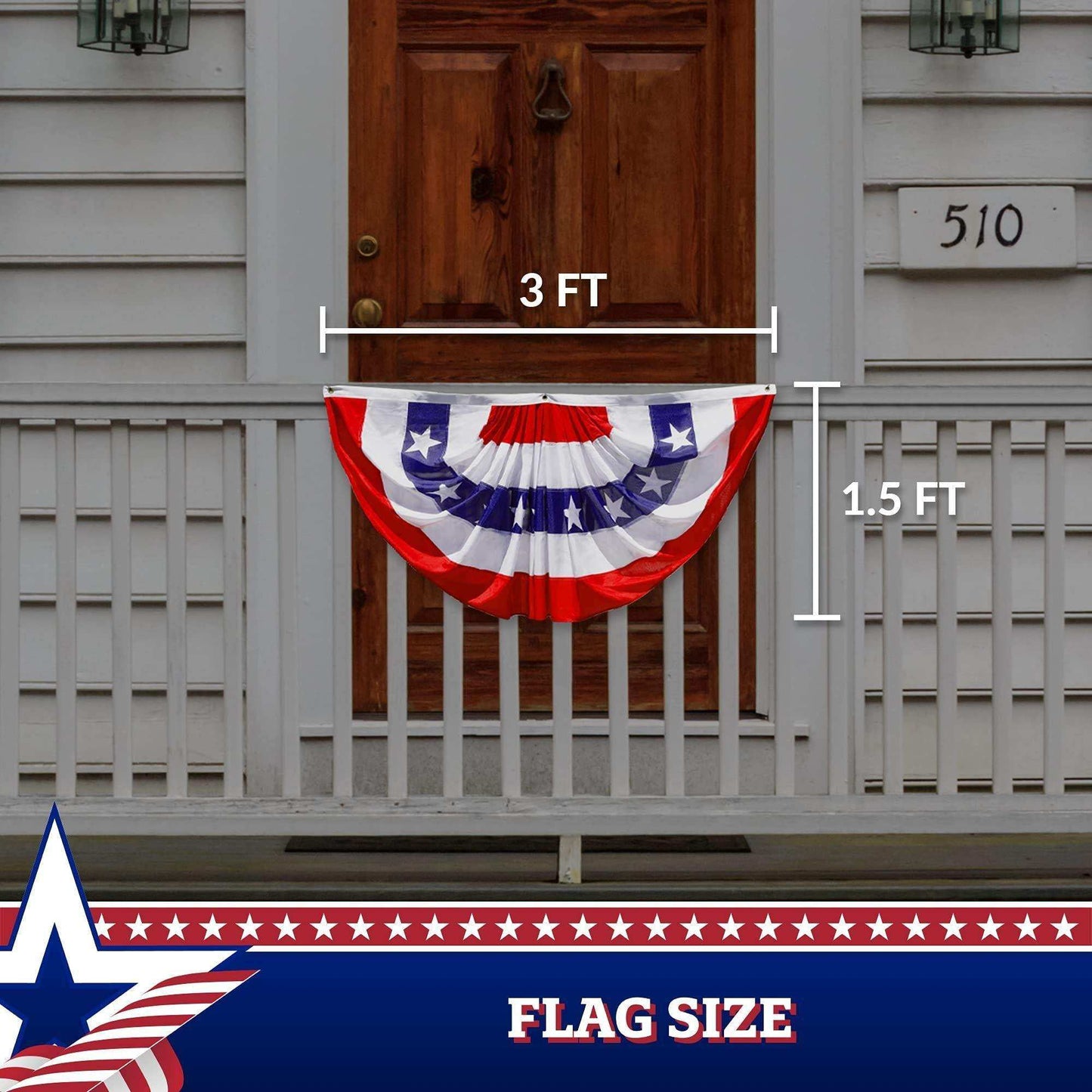 – 2 Pack: USA Pleated Fan Flag 1.5x3 Feet American USA Bunting Decoration Flags PRINTED 150D Patriotic Stars and Stripes with Canvas Header and Brass Grommets - Skoutley Outdoors LLC